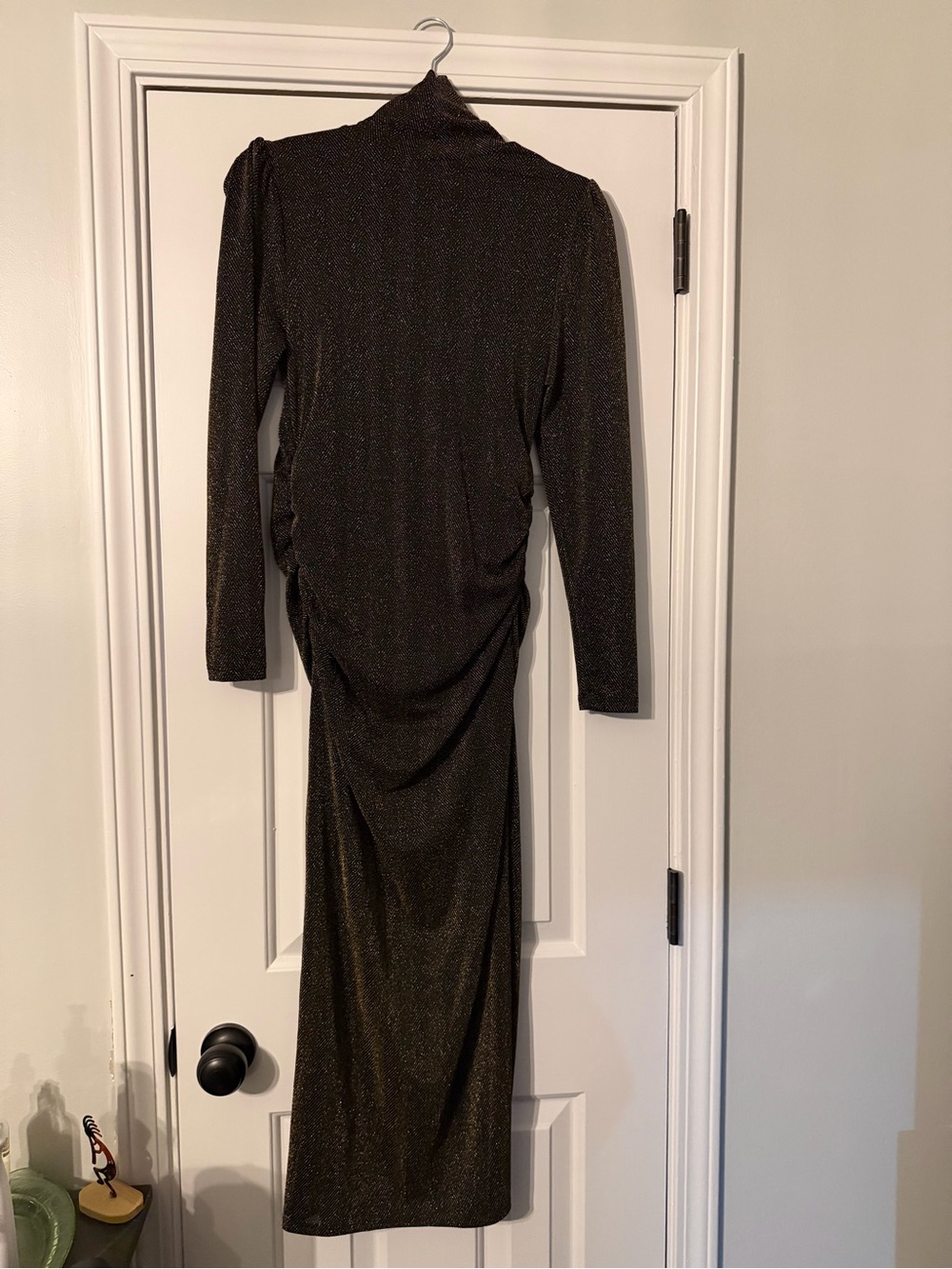 Motherhood Maternity Black Metallic Long Sleeve Ruched Midi Dress size Small